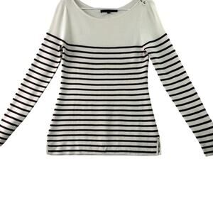 White House Black Market White & Burgundy Striped Lightweight Sweater • Size M